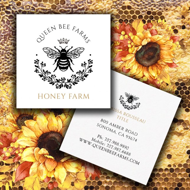 Tarjeta De Visita Cuadrada Elegante Queen Bee Black White Gold Business Squa (Subido por el creador)