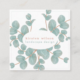 Tarjeta De Visita Cuadrada Elegante rama de eucalipto plateado - Personalizad