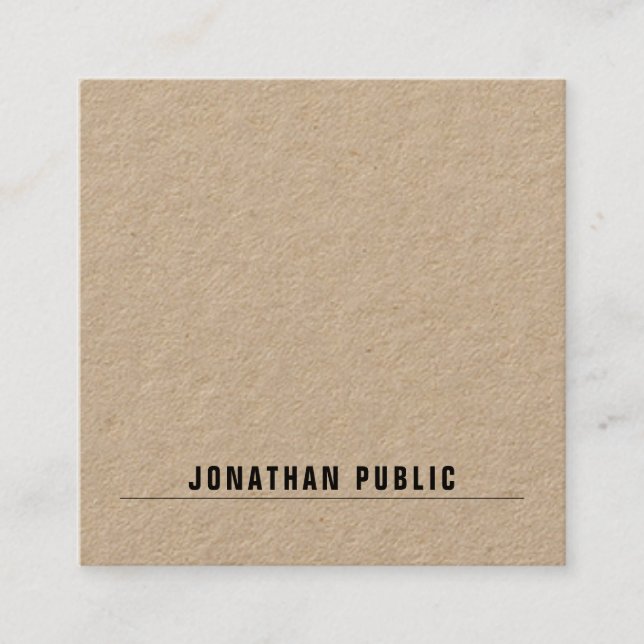Tarjeta De Visita Cuadrada Elegante Real Kraft Paper Simple Moderno Minimalis (Anverso)