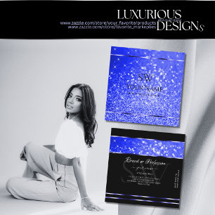 Tarjeta De Visita Cuadrada Elegante Real Purpurina Azul Luminosas Estrellas I