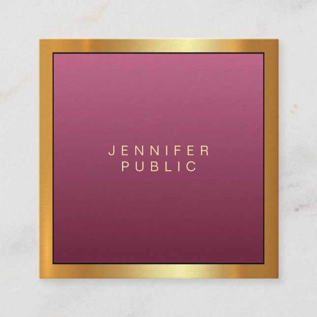 Tarjeta De Visita Cuadrada Elegante Red Gold Moderno Profesional Artístico Lu (Anverso)