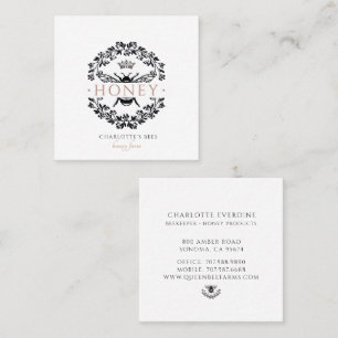 Tarjeta De Visita Cuadrada Elegante Reina Abeja Vintage Miel Negra y Blanca