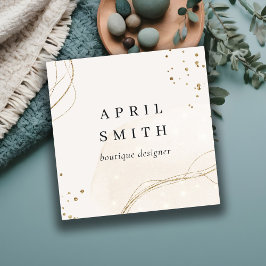 Tarjeta De Visita Cuadrada Elegante Resumen Purpurina Ivory Gold Código QR