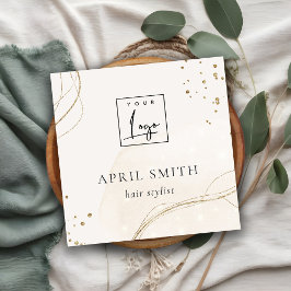 Tarjeta De Visita Cuadrada Elegante Resumen Purpurina Marfil Gold QR Code Log