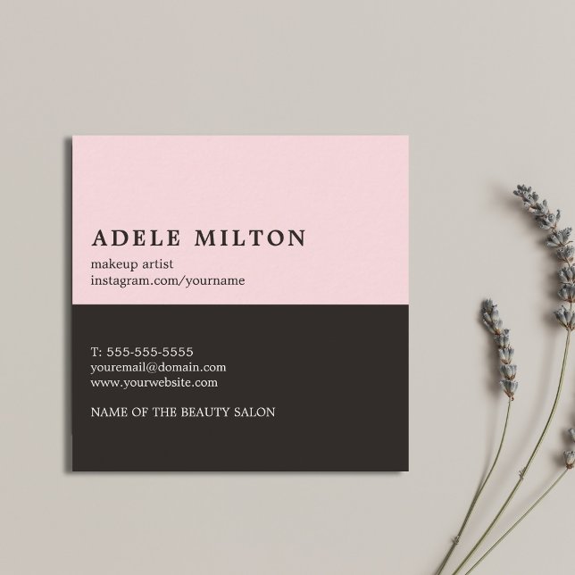 Tarjeta De Visita Cuadrada Elegante Rosa Artista de maquillaje de Labios Negr (Subido por el creador)