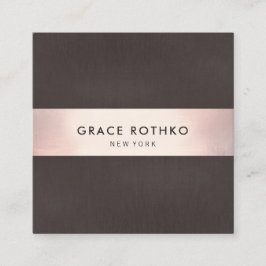 Tarjeta De Visita Cuadrada Elegante Rosa banda de oro Brownn Linen