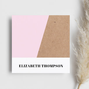 Tarjeta De Visita Cuadrada Elegante Rosa Blanco Kraft Geométrico Consultor