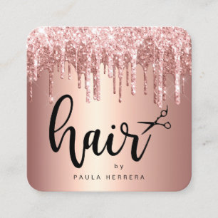 Tarjeta De Visita Cuadrada Elegante rosa de cobre purpurina dorado gotea pein