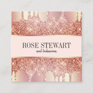 Tarjeta De Visita Cuadrada Elegante rosa de cobre purpurina dorado gotea uñas