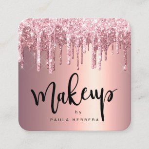 Tarjeta De Visita Cuadrada Elegante rosa de cobre purpurina oro gotea maquill
