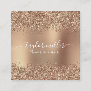 Tarjeta De Visita Cuadrada Elegante rosa elegante maquillaje purpurina de oro