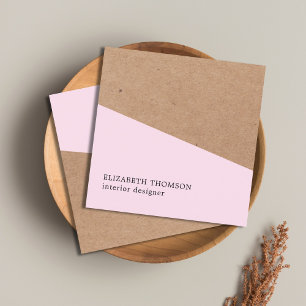 Tarjeta De Visita Cuadrada Elegante Rosa Faux Kraft Diseño interior geométric