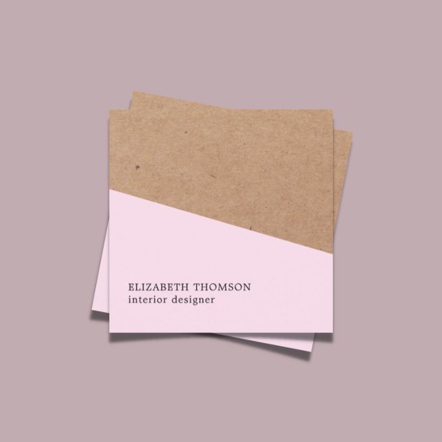 Tarjeta De Visita Cuadrada Elegante Rosa Faux Kraft Diseño interior geométric (Subido por el creador)