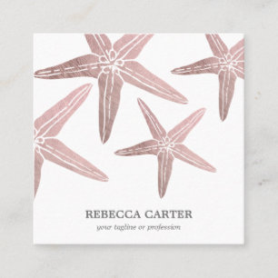 Tarjeta De Visita Cuadrada Elegante ROSA Gold Tropical Starfish Beach Costa