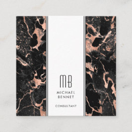 Tarjeta De Visita Cuadrada Elegante Rosa Monograma Consultor Negro Oro
