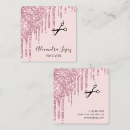Tarjeta De Visita Cuadrada Elegante rosa purpurina de oro gotea peluquero