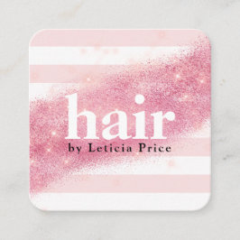 Tarjeta De Visita Cuadrada Elegante rosa rosa dorado rayas purpurinas pelo