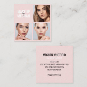 Tarjeta De Visita Cuadrada Elegante Rosa Rubor Negro Moderno 3 Foto Maquillaj