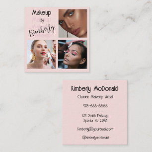 Tarjeta De Visita Cuadrada Elegante Rosa Rubor Negro Script 3 Foto