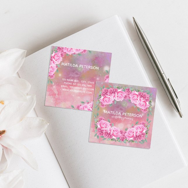 Tarjeta De Visita Cuadrada Elegante Rosas Románticas Femeninas (Subido por el creador)