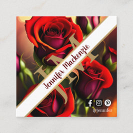 Tarjeta De Visita Cuadrada Elegante Roses Roses Gold