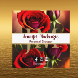 Tarjeta De Visita Cuadrada Elegante Roses Roses Gold