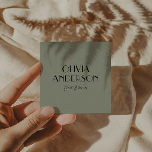 Tarjeta De Visita Cuadrada Elegante Sage Green Neutral Boho Moderno Único