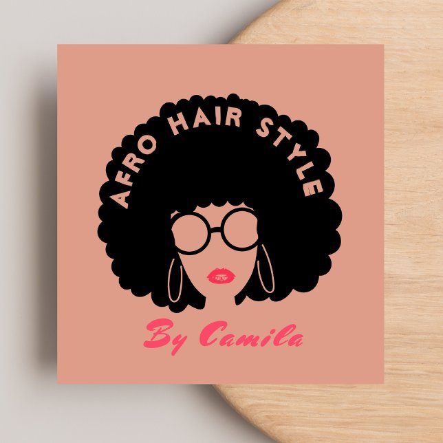 Tarjeta De Visita Cuadrada Elegante salón de belleza afro-peinado Rubor Pink (Subido por el creador)