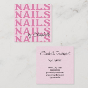Tarjeta De Visita Cuadrada Elegante Salón de Uñas Rosa y Negro Tipografía