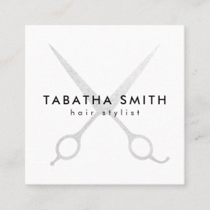 Tarjeta De Visita Cuadrada Elegante salón estilista de tijeras de Relieve met