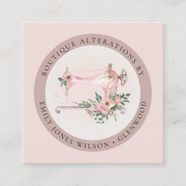 Tarjeta De Visita Cuadrada Elegante sastre floral de la máquina Rubor de cose