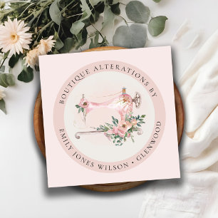 Tarjeta De Visita Cuadrada Elegante sastre floral de la máquina Rubor de cose
