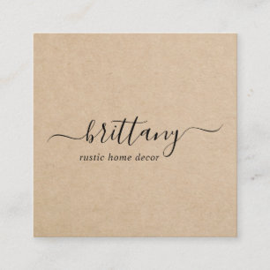Tarjeta De Visita Cuadrada Elegante Script Signature Marrón Simple Rústico