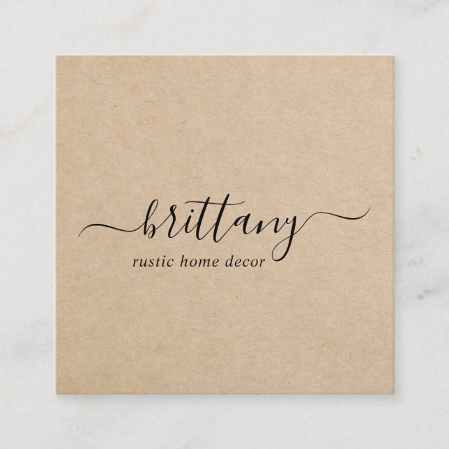 Tarjeta De Visita Cuadrada Elegante Script Signature Marrón Simple Rústico (Anverso)