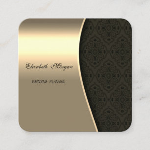 Tarjeta De Visita Cuadrada Elegante Seda Falsa Sofisticada Dorado, Negro Dama