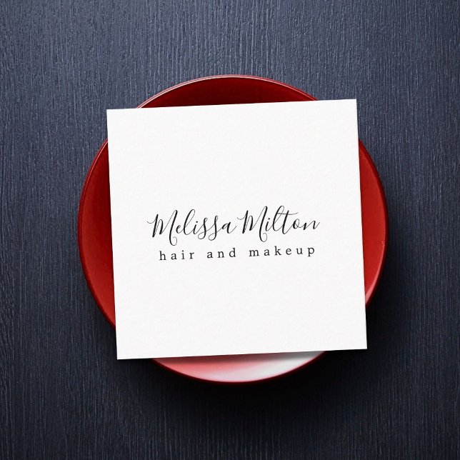 Tarjeta De Visita Cuadrada Elegante simple Belleza de maquillaje de pelo blan (Subido por el creador)