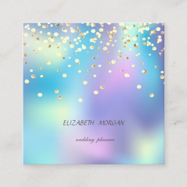 Tarjeta De Visita Cuadrada Elegante simple, falso oro Confetti Holográfico (Anverso)