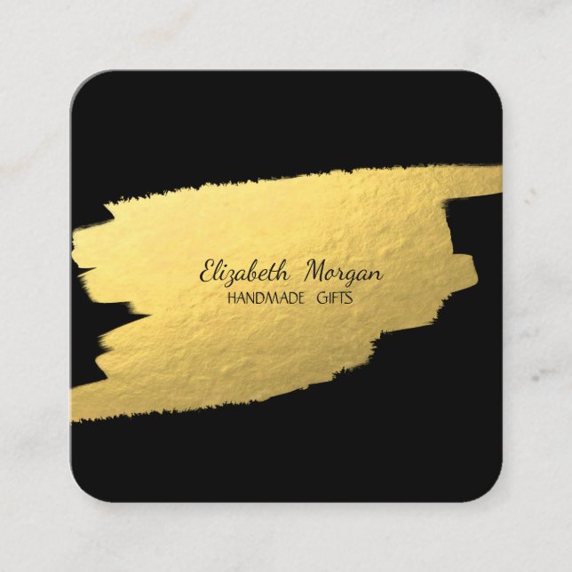 Tarjeta De Visita Cuadrada Elegante simple negro, falso Relieve metalizado do (Anverso)
