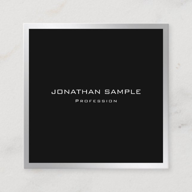 Tarjeta De Visita Cuadrada Elegante Simple Plata Moderno Profesional Plata (Anverso)