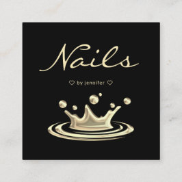 Tarjeta De Visita Cuadrada Elegante Splash Gold Polaco Nails Moderno Negro