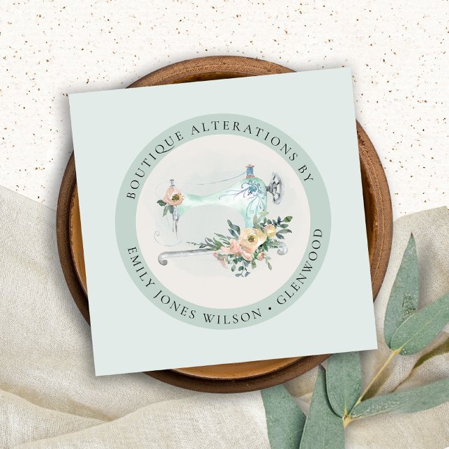 Tarjeta De Visita Cuadrada Elegante sq. de sastre floral de la máquina de cos (Subido por el creador)