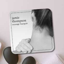 Tarjeta De Visita Cuadrada Elegante Terapia Moderna Fotos Gris De Masaje Blan