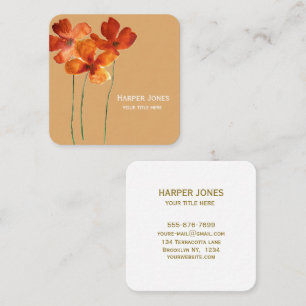 Tarjeta De Visita Cuadrada Elegante Terracota Watercolor Caída Boho Floral