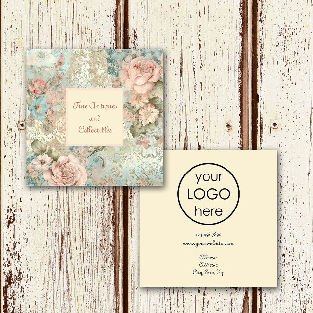 Tarjeta De Visita Cuadrada Elegante tienda de antigüedades Personalizado flor (Subido por el creador)