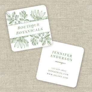 Tarjeta De Visita Cuadrada Elegante tipografía botánica vintage verde salvia