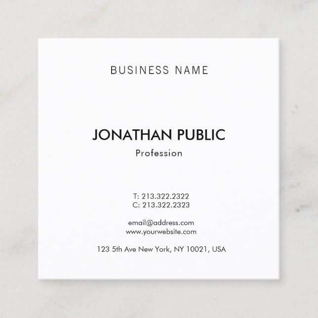 Tarjeta De Visita Cuadrada Elegante Trendy Modern Template Professional Top (Anverso)