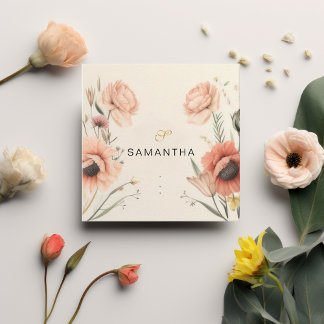 Tarjeta De Visita Cuadrada Elegante Vintage Boho Terracotta Floral Peach