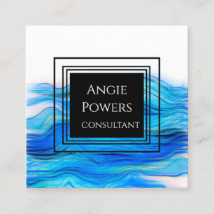 Tarjeta De Visita Cuadrada elegante y audaz pintura azul y blanca