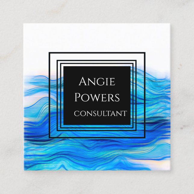 Tarjeta De Visita Cuadrada elegante y audaz pintura azul y blanca (Anverso)