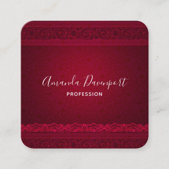Tarjeta De Visita Cuadrada Elegante y elegante fondo rojo (Anverso)